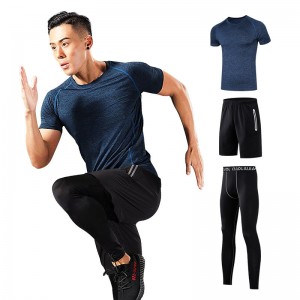 FDMM003-3 Мужской фитнес-костюм, футболка + свободные шорты + узкие брюки для бега